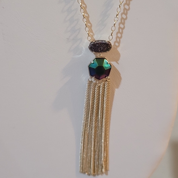 Kendra Scott Long Custom Necklace Multi Drusy Mystic Iridescent Gold - Picture 9 of 14